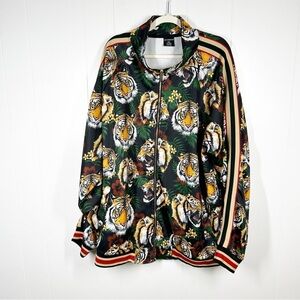 Victorious Tiger Print Satin Zip Up Track Jacket 5XL